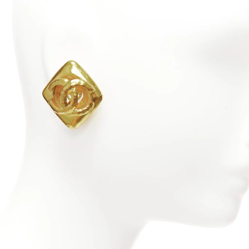 Chanel Hammered Coin Earrings Gold Metal Good - Back View