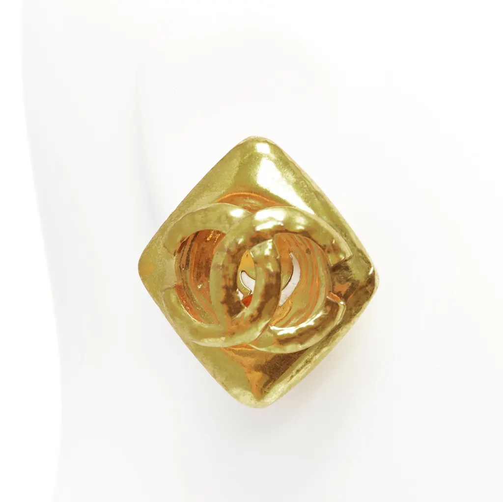 Chanel Hammered Coin Earrings Gold Metal Good - Model View