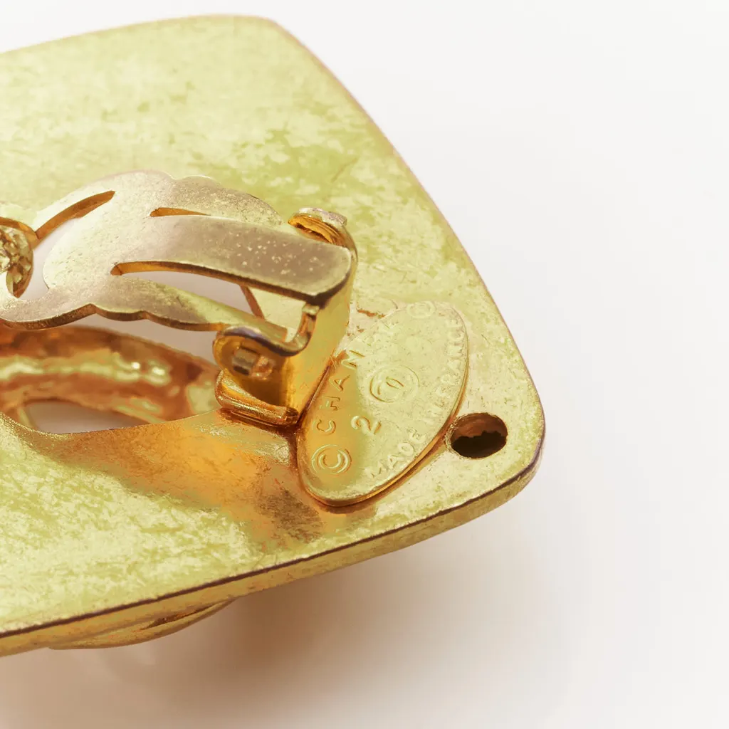 Chanel Hammered Coin Earrings Gold Metal Good - Box View