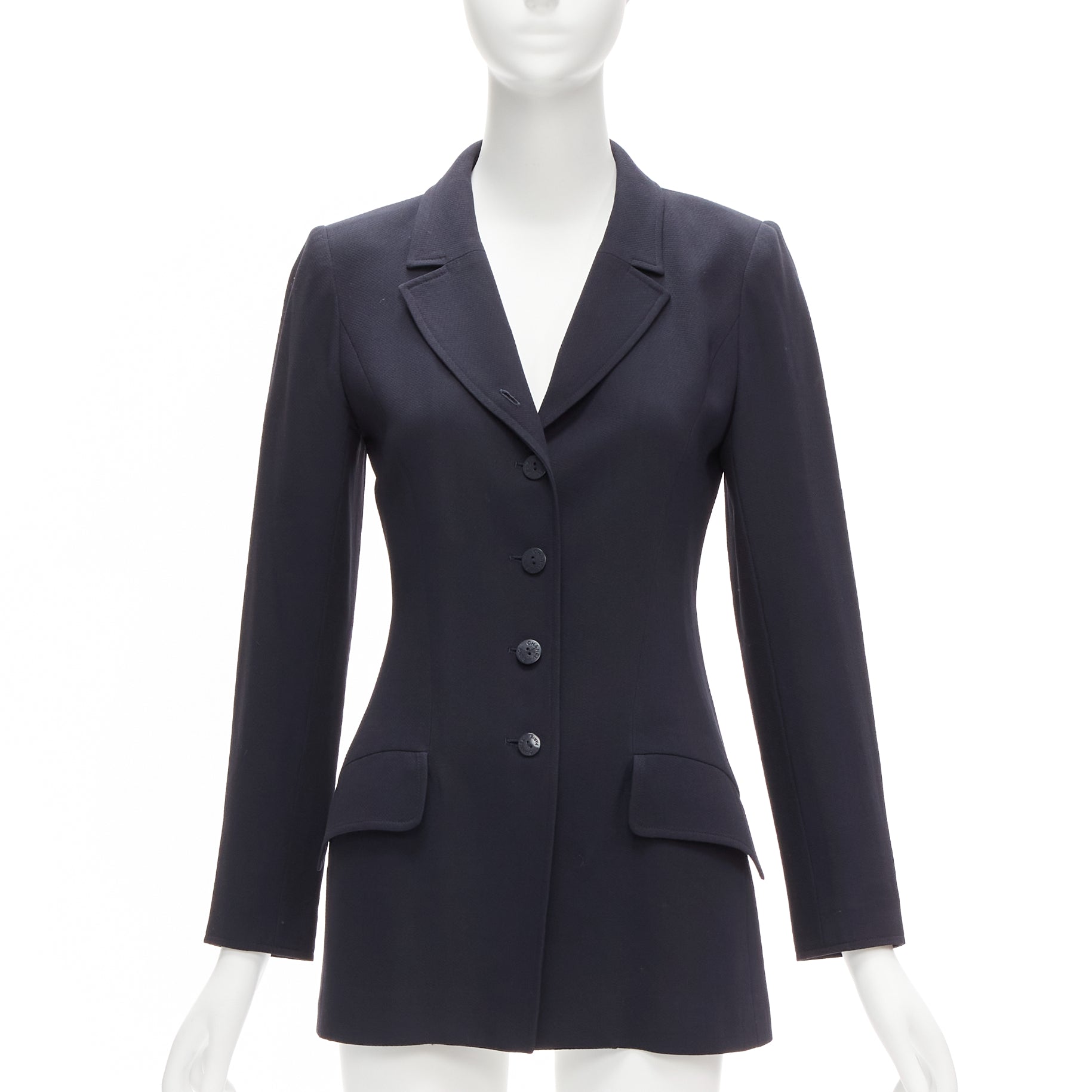 Chanel Navy Wool Button Blazer