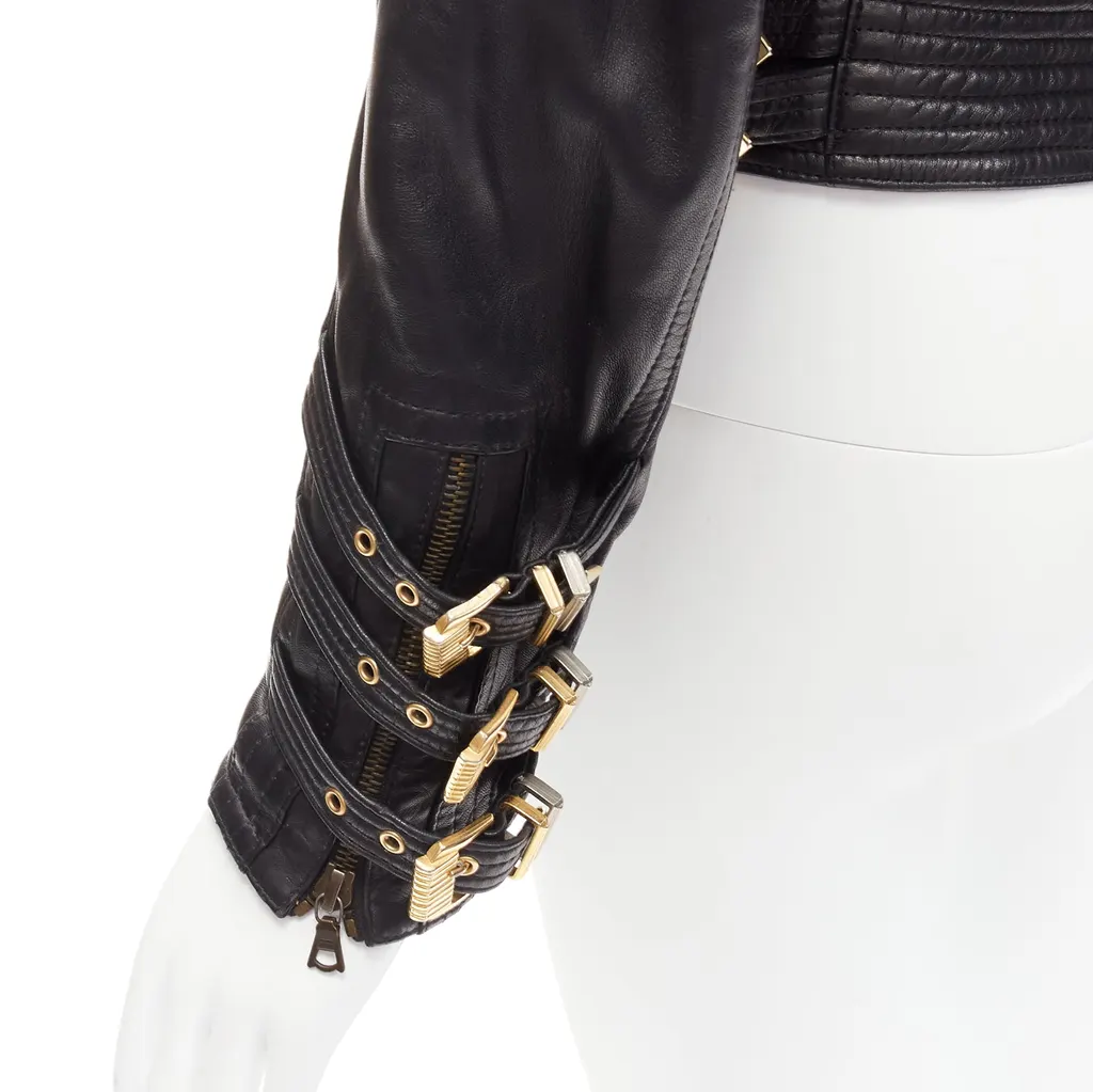 Gianni Versace Bondage Buckle Bomber Black Leather Good - Back View