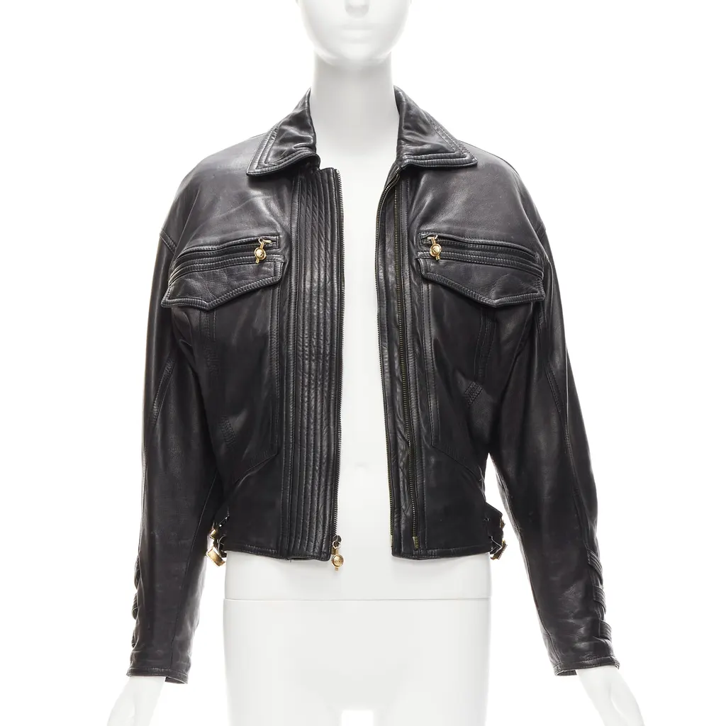Gianni Versace Bondage Buckle Bomber Black Leather Good - Inside View