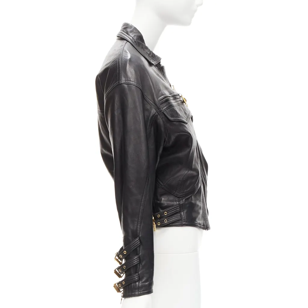 Gianni Versace Bondage Buckle Bomber Black Leather Good - Box View