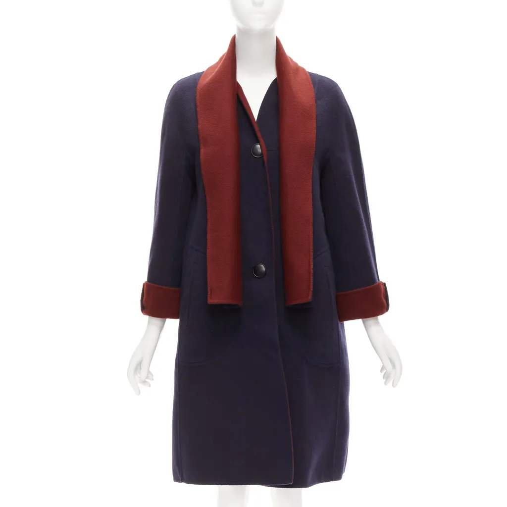 Loro Piana Burgundy Reversible Coat Burgundy Cashmere Very good - Front View