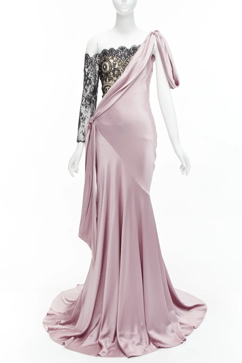 Alexander McQueen Lace One Shoulder Purple Silk Never worn, with tag - Front View