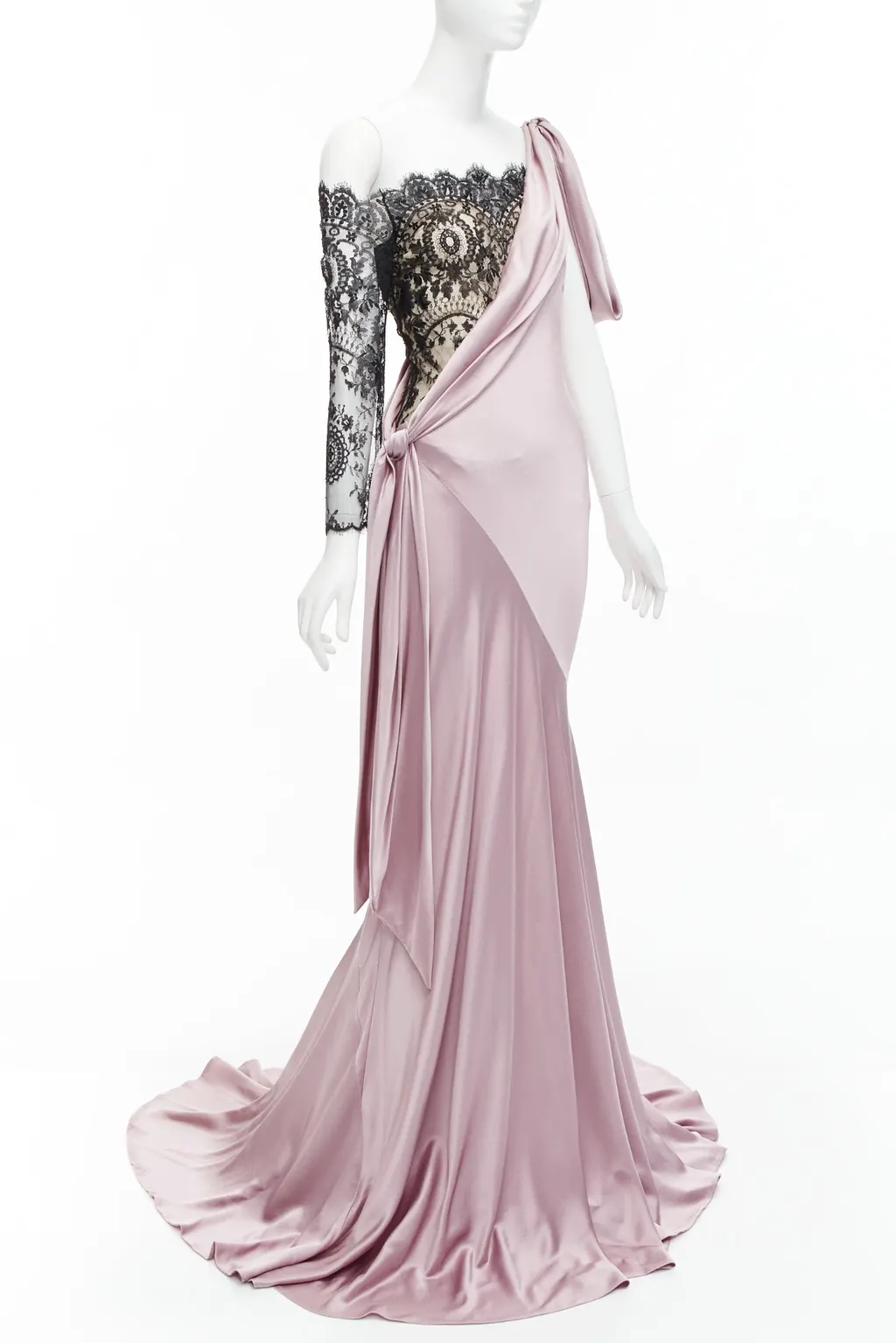 Alexander McQueen Lace One Shoulder Purple Silk Never worn, with tag - Inside View