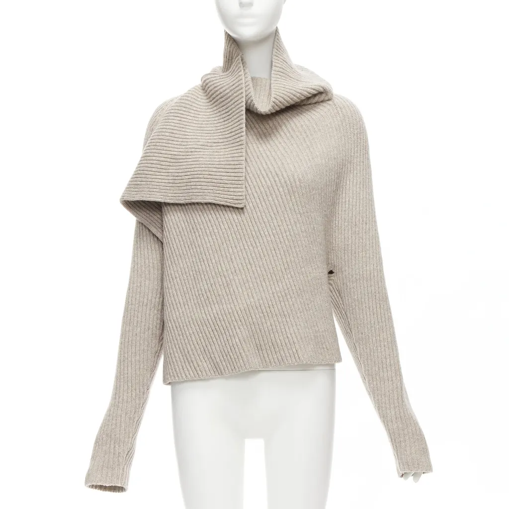 Celine Draped Neck Sweater Beige Wool Never worn - Front View