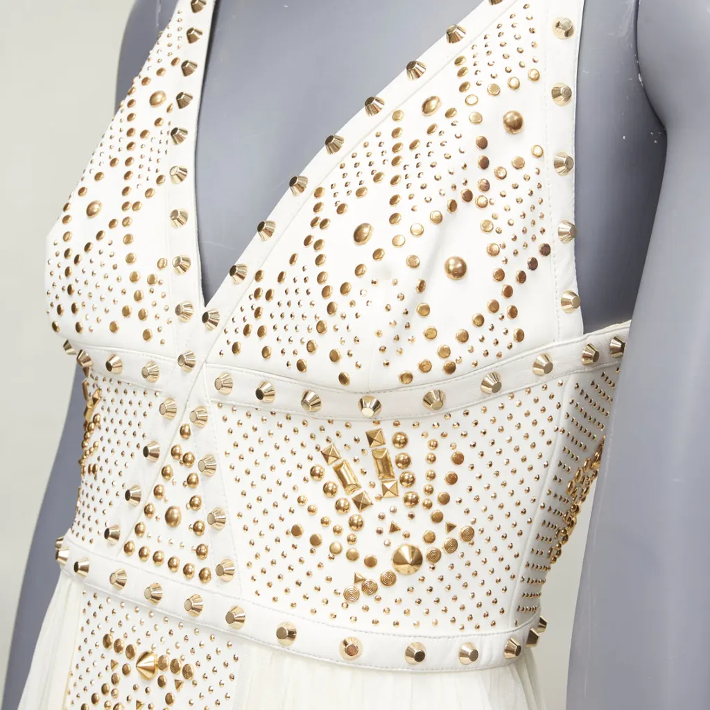 Versace Studded Skirt Dress Ecru Polyamide Good - Back View