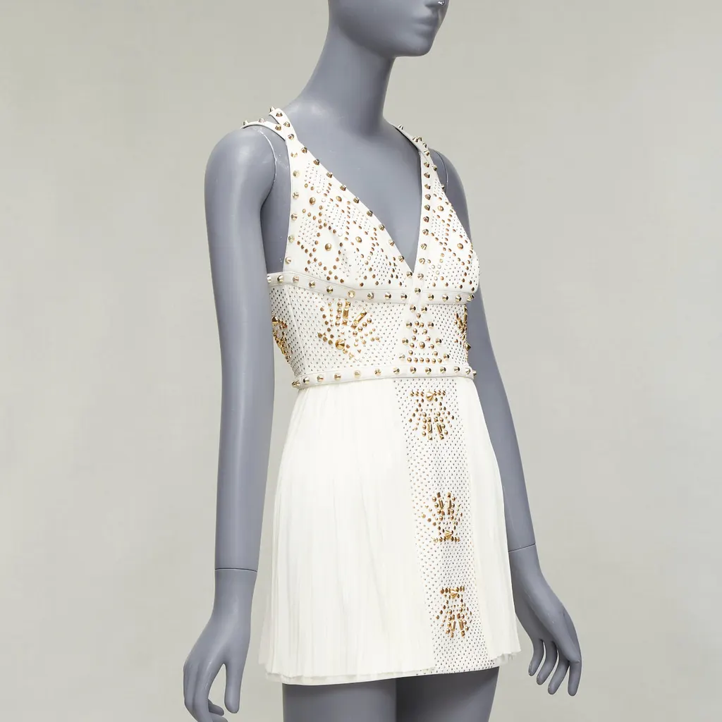 Versace Studded Skirt Dress Ecru Polyamide Good - Inside View