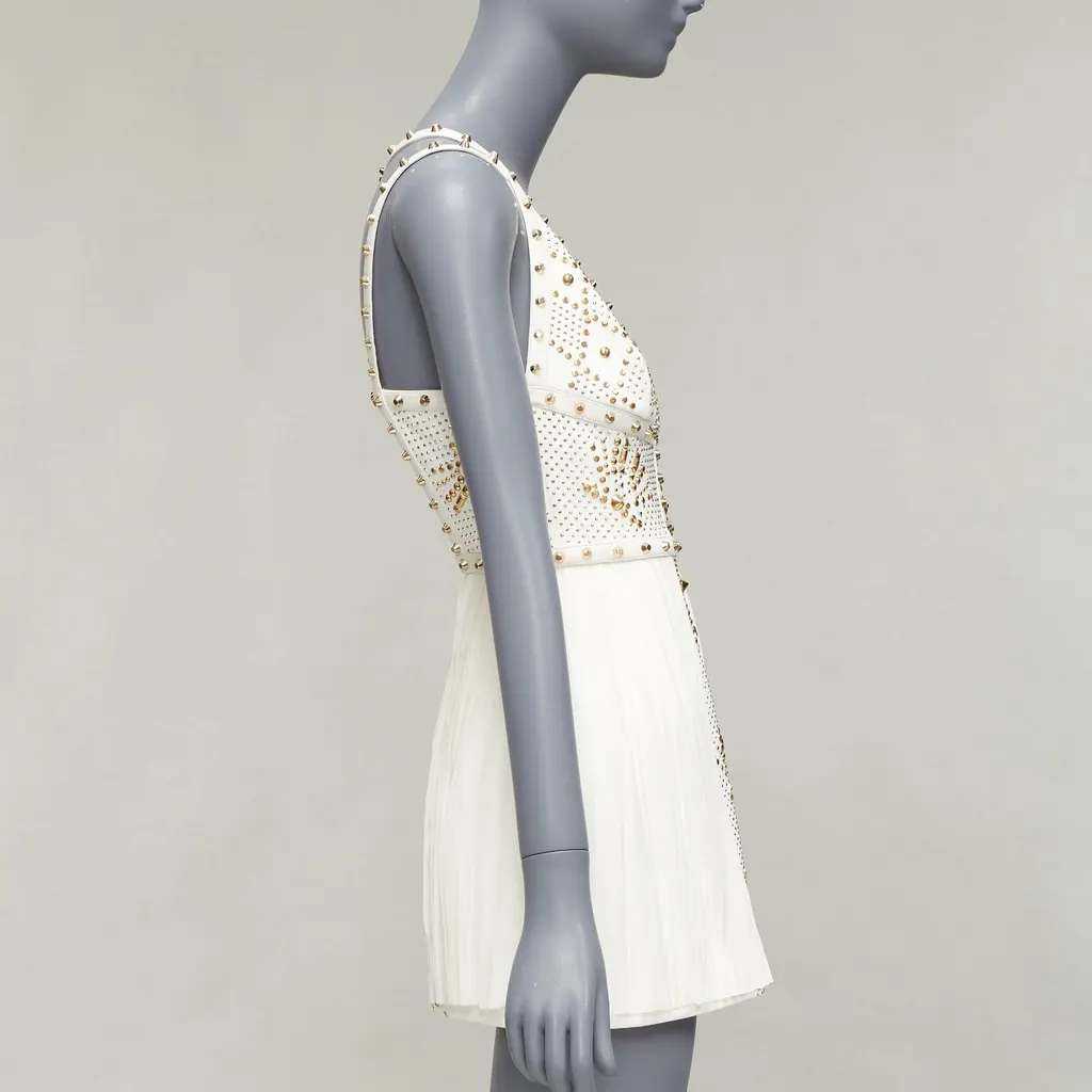 Versace Studded Skirt Dress Ecru Polyamide Good - Model View