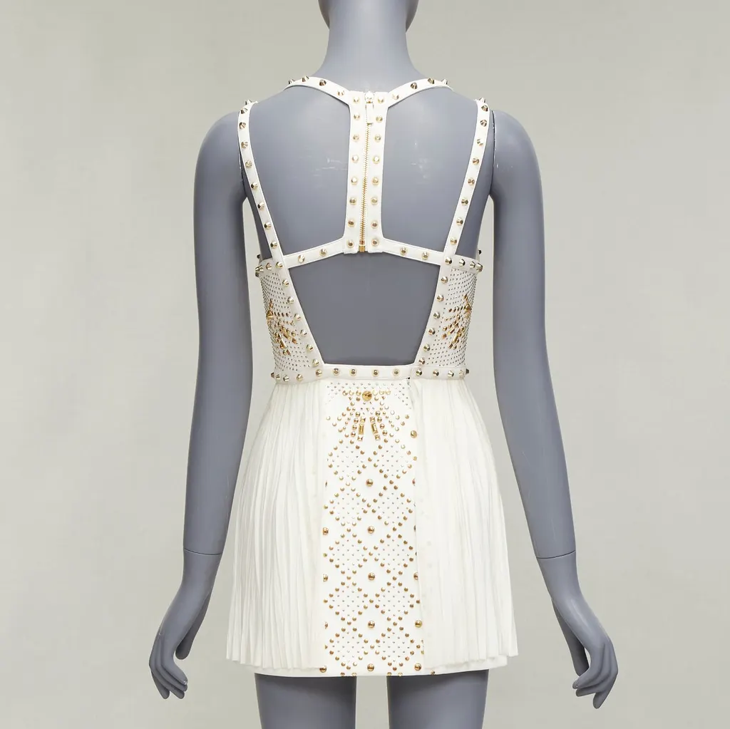 Versace Studded Skirt Dress Ecru Polyamide Good - Box View