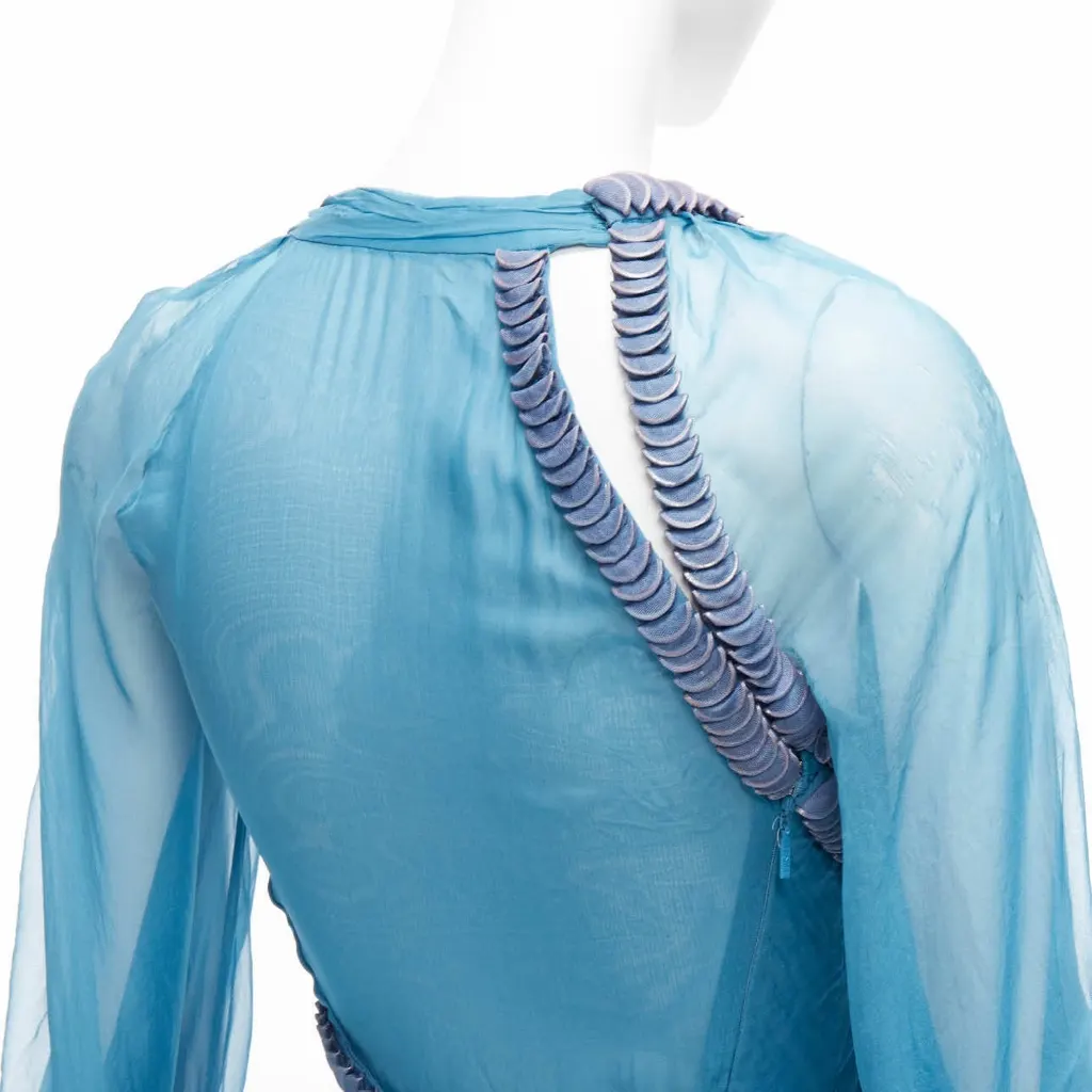 Versace Pailette Gown Blue Silk Fair - Back View