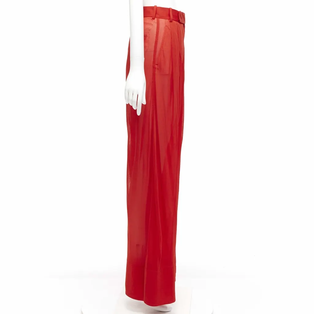 Celine Sheer Wide Pants Red Viscose Never worn, with tag - Model View