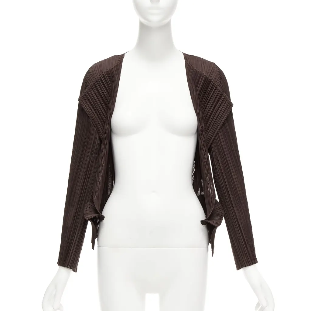 Issey Miyake Brown Plisse Cardigan Brown Polyester Never worn - Front View