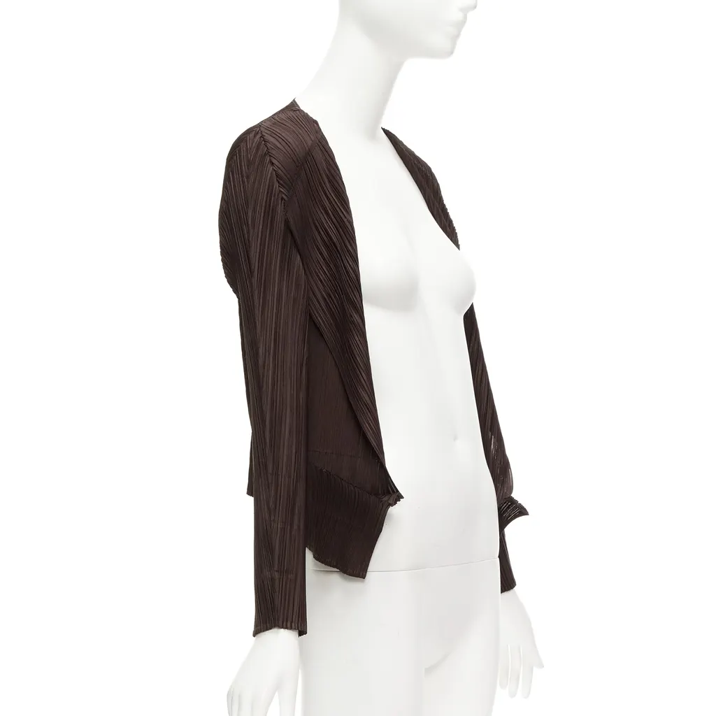 Issey Miyake Brown Plisse Cardigan Brown Polyester Never worn - Inside View