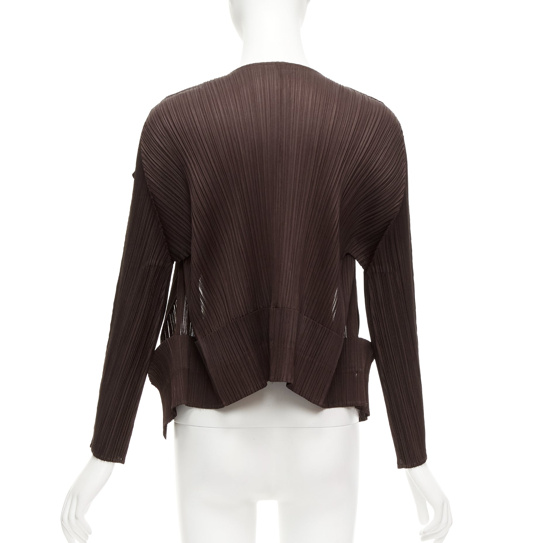 Issey Miyake Brown Plisse Cardigan - Side view