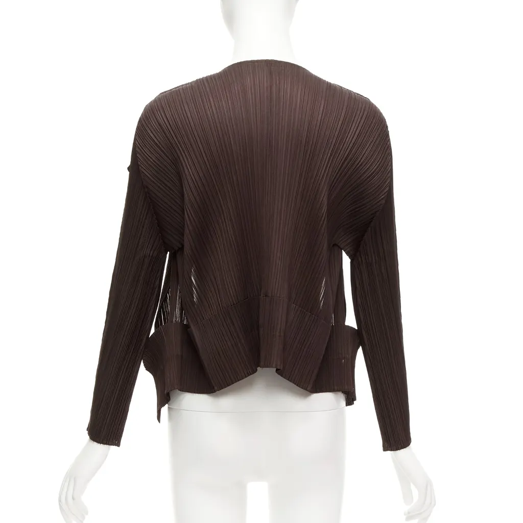 Issey Miyake Brown Plisse Cardigan Brown Polyester Never worn - Box View