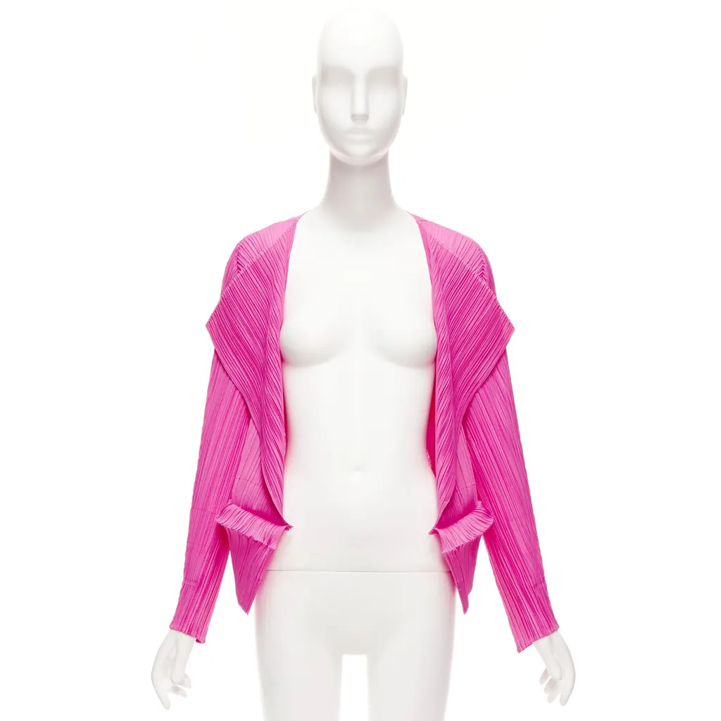 Issey Miyake Pink Pleated Cardigan Pink Polyester Never worn - Front View