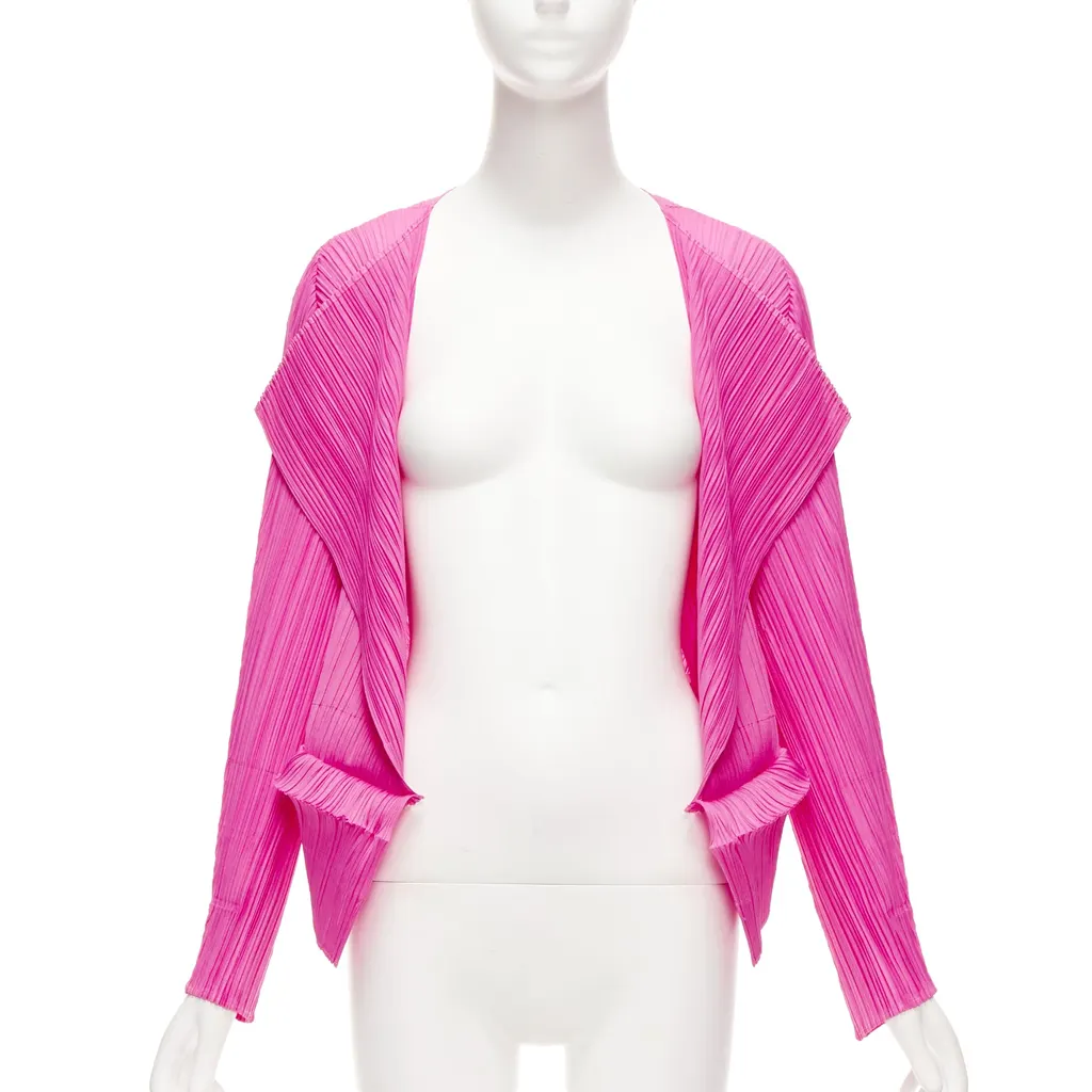 Issey Miyake Pink Pleated Cardigan Pink Polyester Never worn - Back View