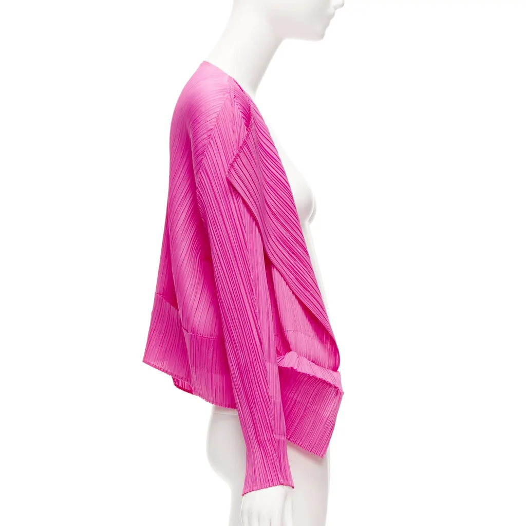 Issey Miyake Pink Pleated Cardigan Pink Polyester Never worn - Model View