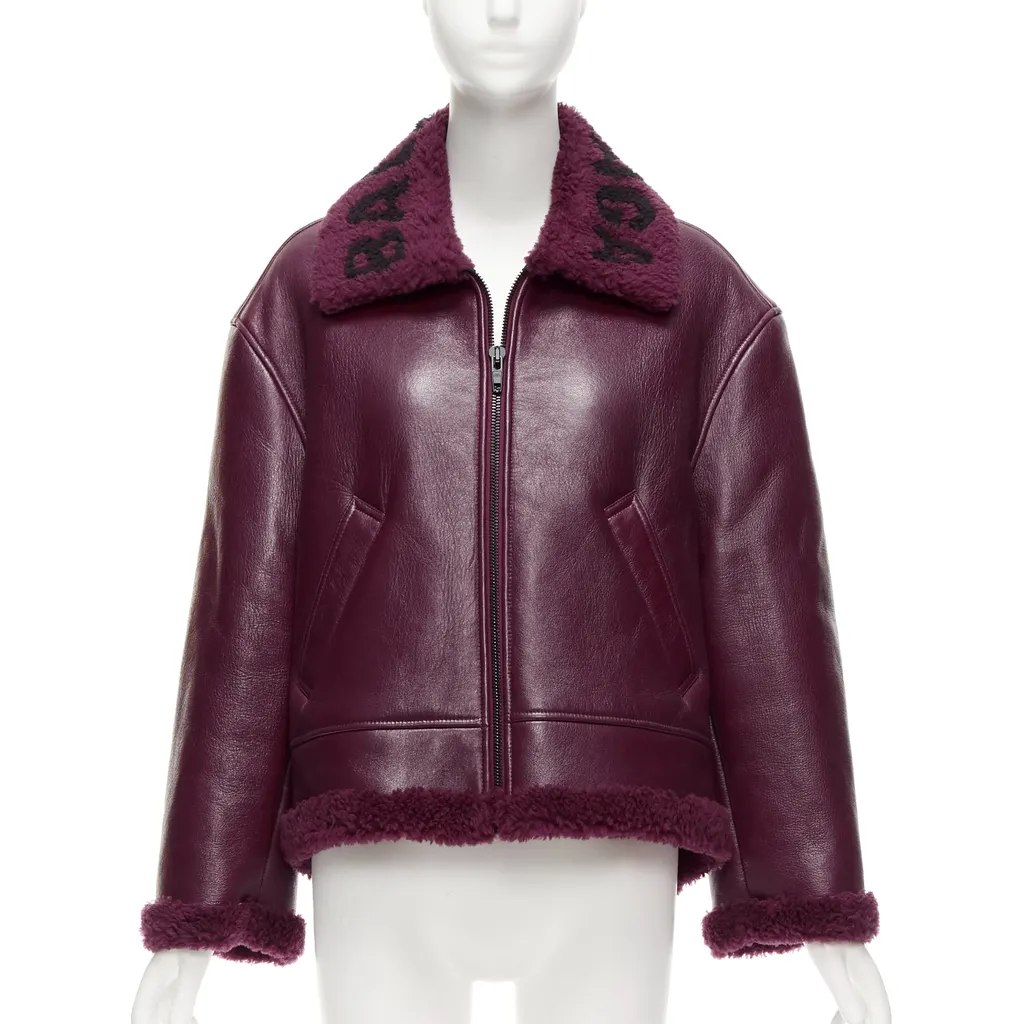 Balenciaga Shearling Bombardier Burgundy Fur Never worn, with tag - Model View