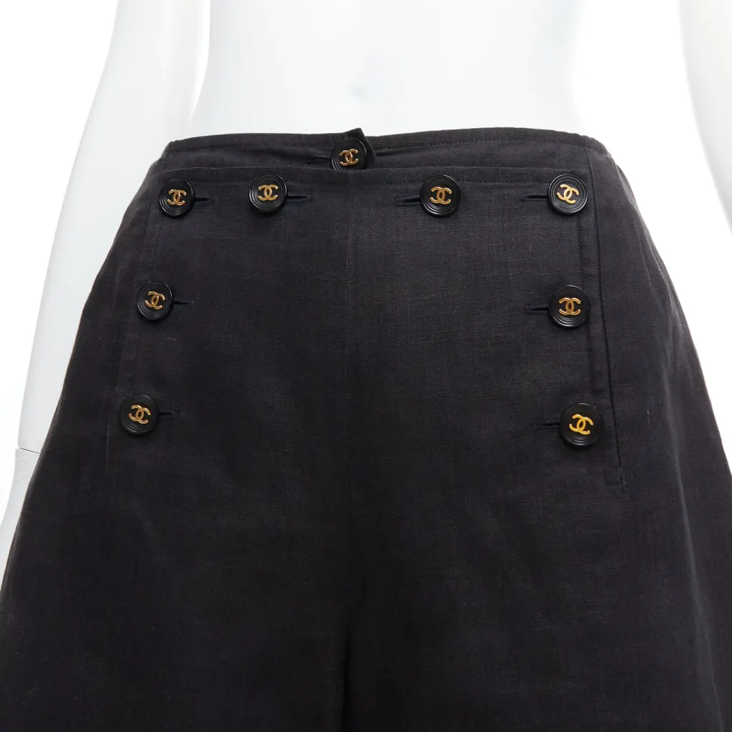 Chanel Gold Sailor Shorts Black Linen Never worn - Back View