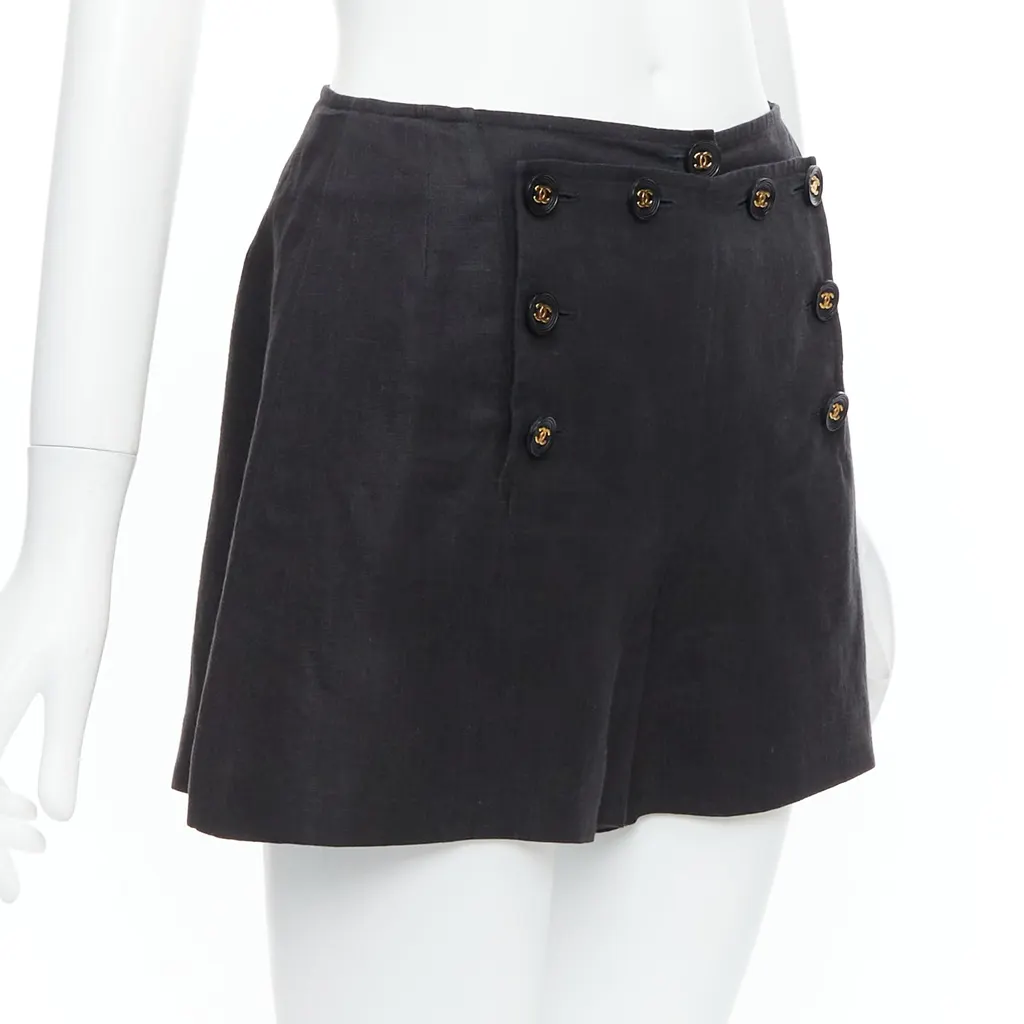 Chanel Gold Sailor Shorts Black Linen Never worn - Inside View