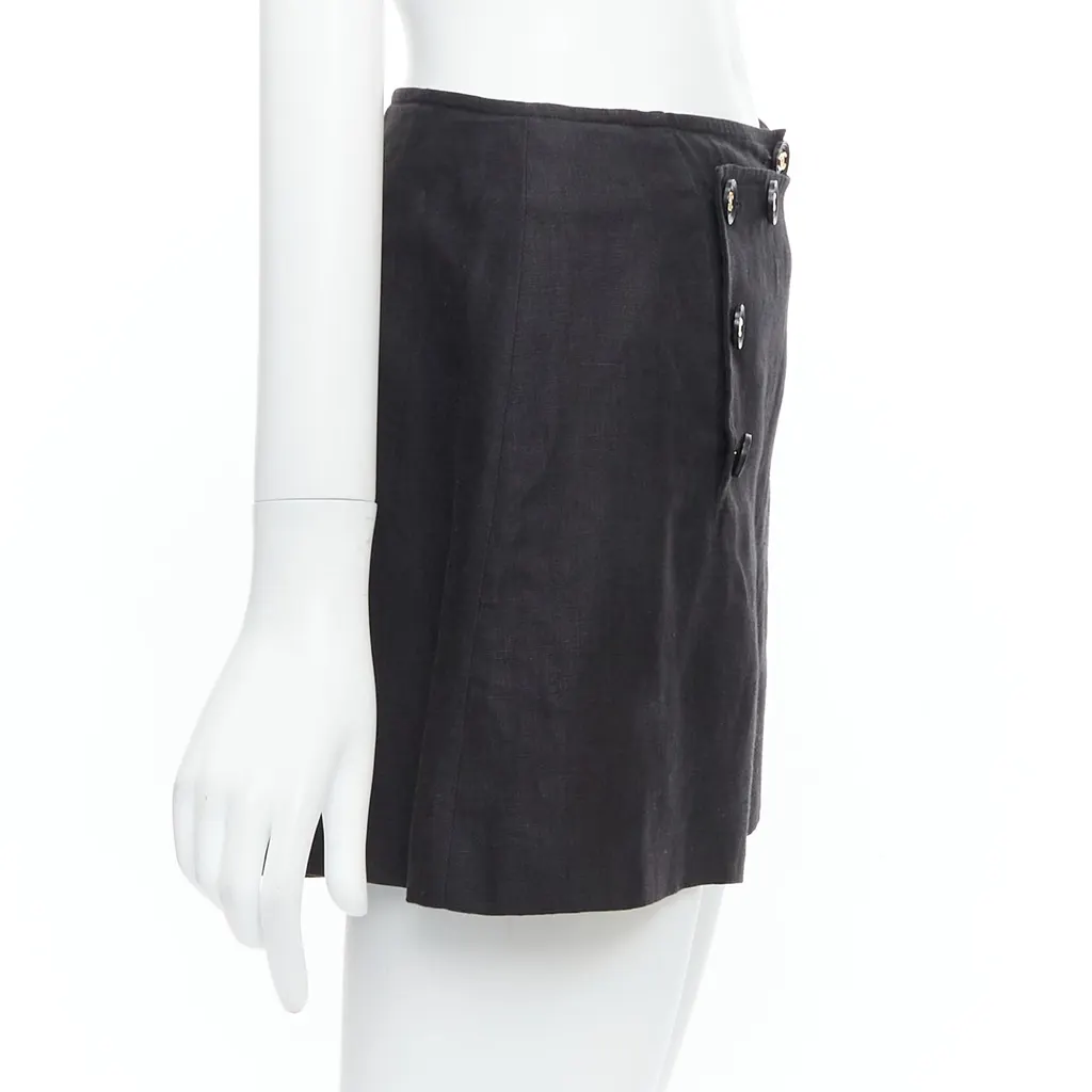 Chanel Gold Sailor Shorts Black Linen Never worn - Model View