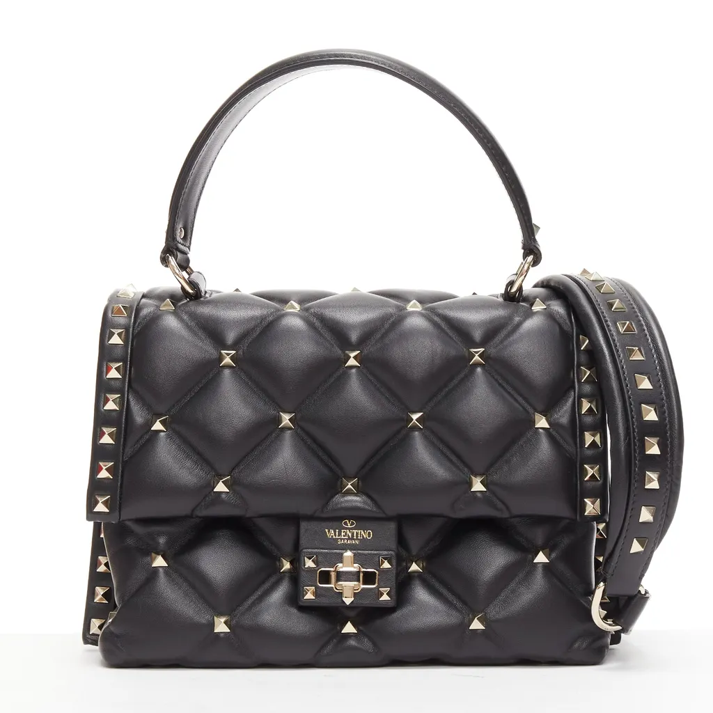 Valentino Candystud Black Leather Good - Front View