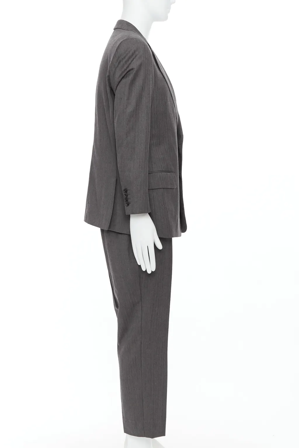 Gucci Grey Cropped Sleeve Suit Grey Wool Very good - Model View