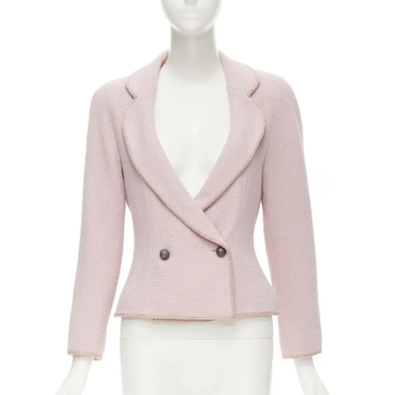 Dior Pink Tweed Ribbon Jacket Pink Wool Very good - Front View
