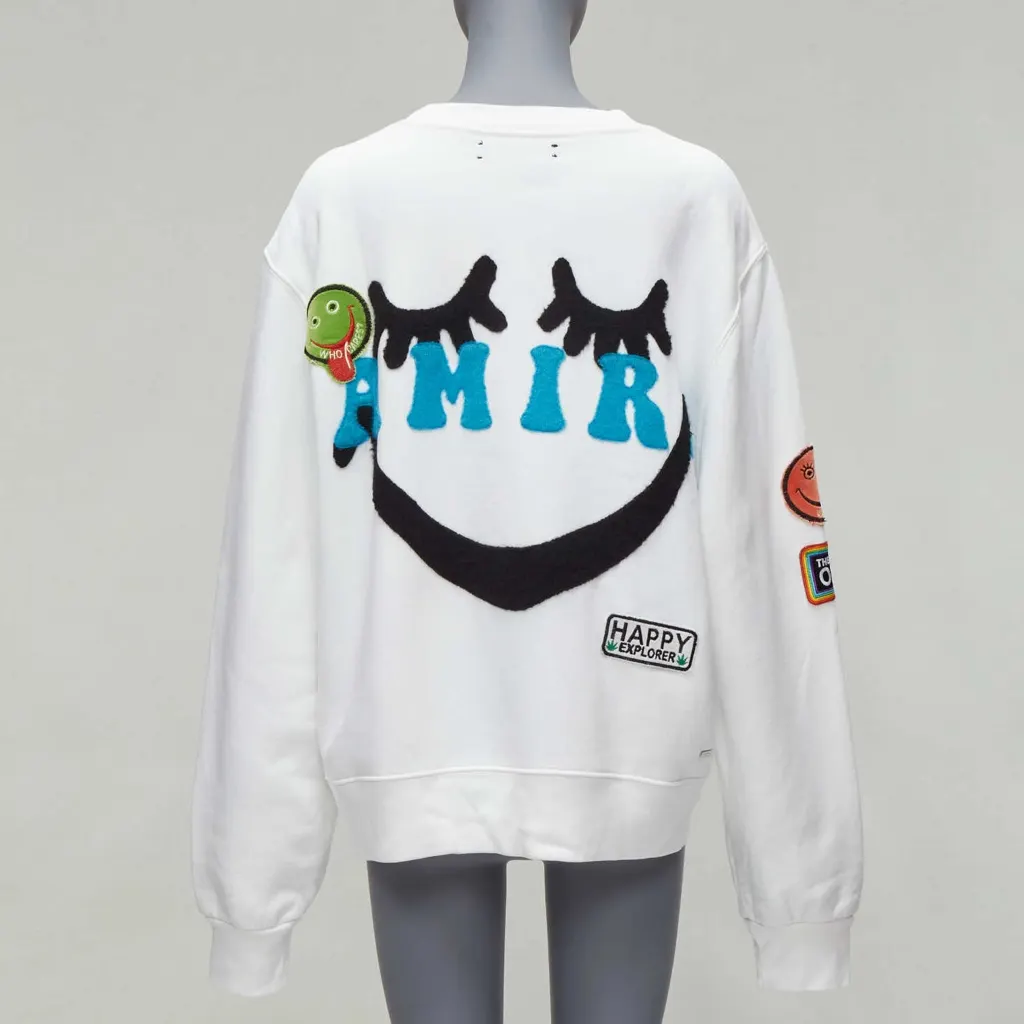 Amiri Badge Smiley Hoodie White Cotton Good - Back View