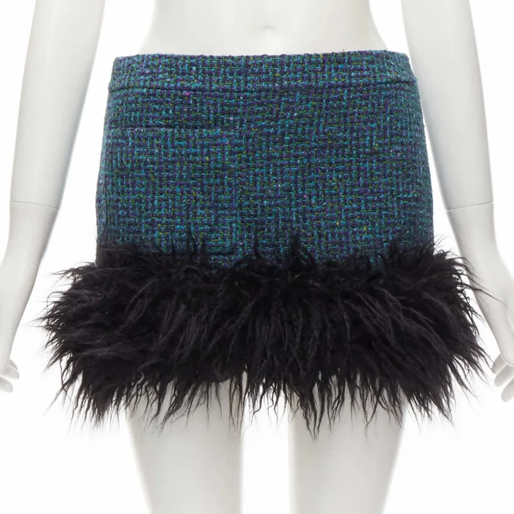 Saint Laurent Trim Tweed Skirt Blue Tweed Never worn, with tag - Front View