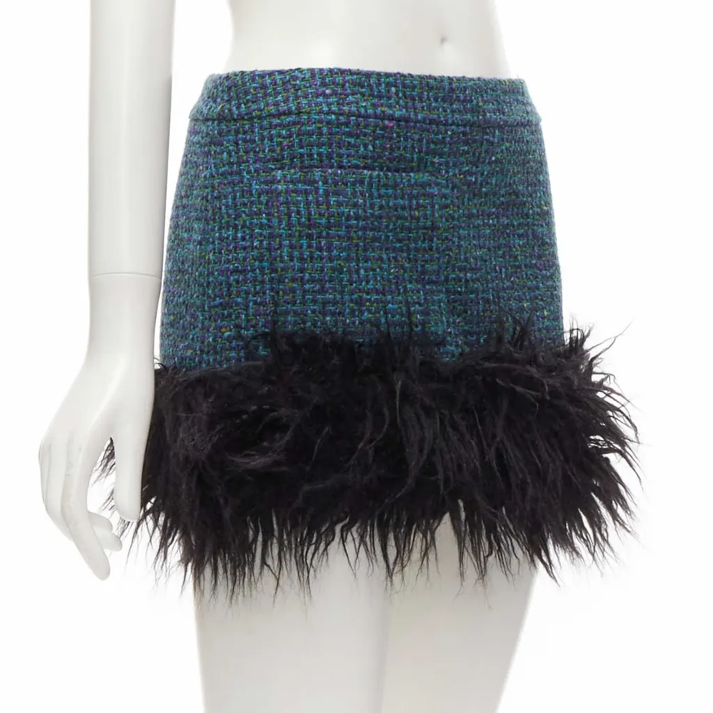 Saint Laurent Trim Tweed Skirt Blue Tweed Never worn, with tag - Back View