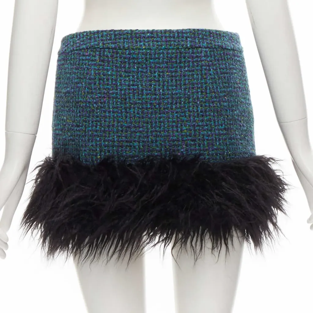 Saint Laurent Trim Tweed Skirt Blue Tweed Never worn, with tag - Model View