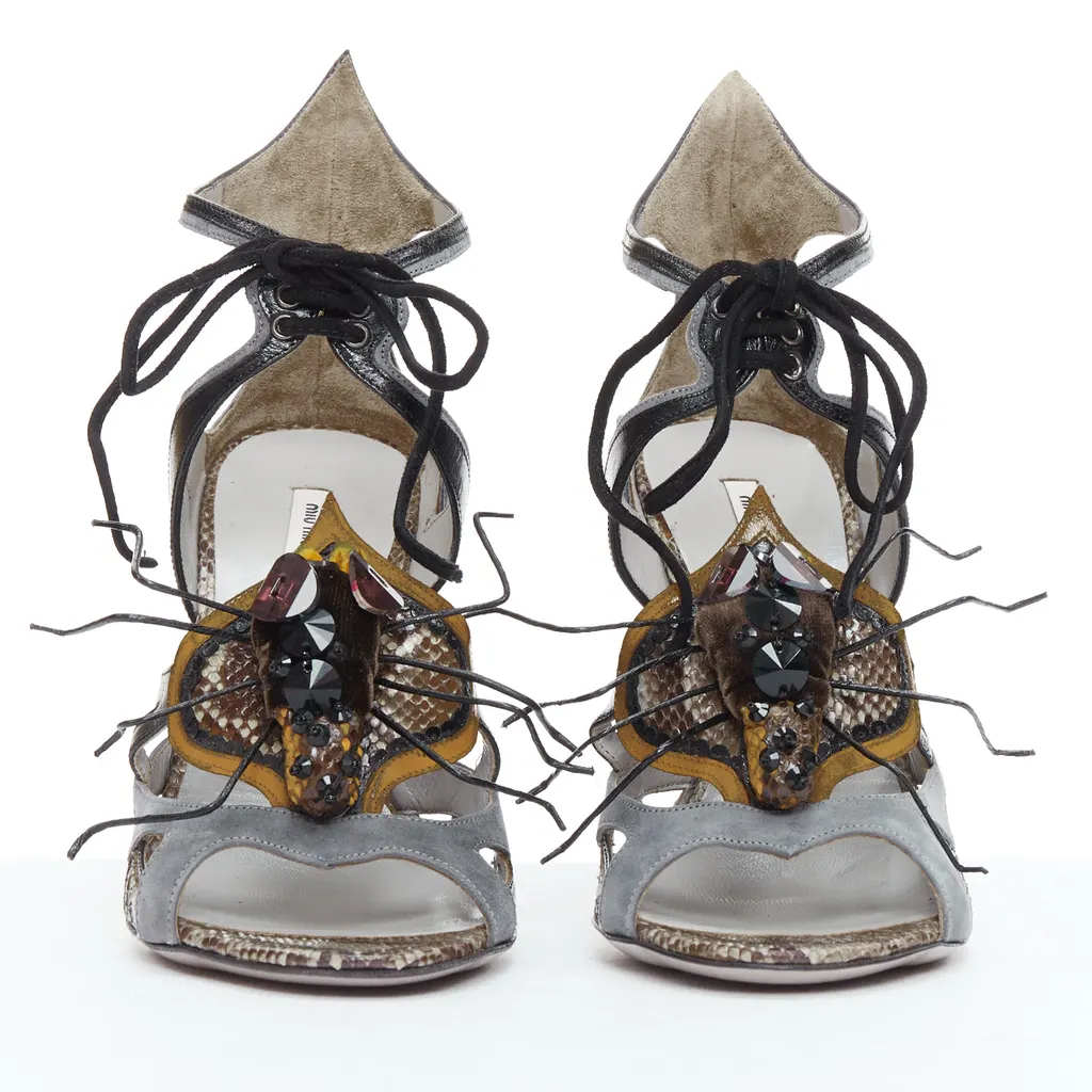 Miu Miu Spider Sandals Grey Leather Very good - Front View