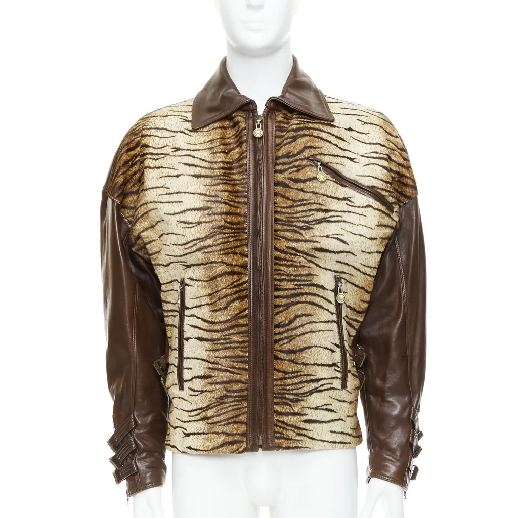 Gianni Versace Tiger Leather Bomber Brown Leather Good - Inside View