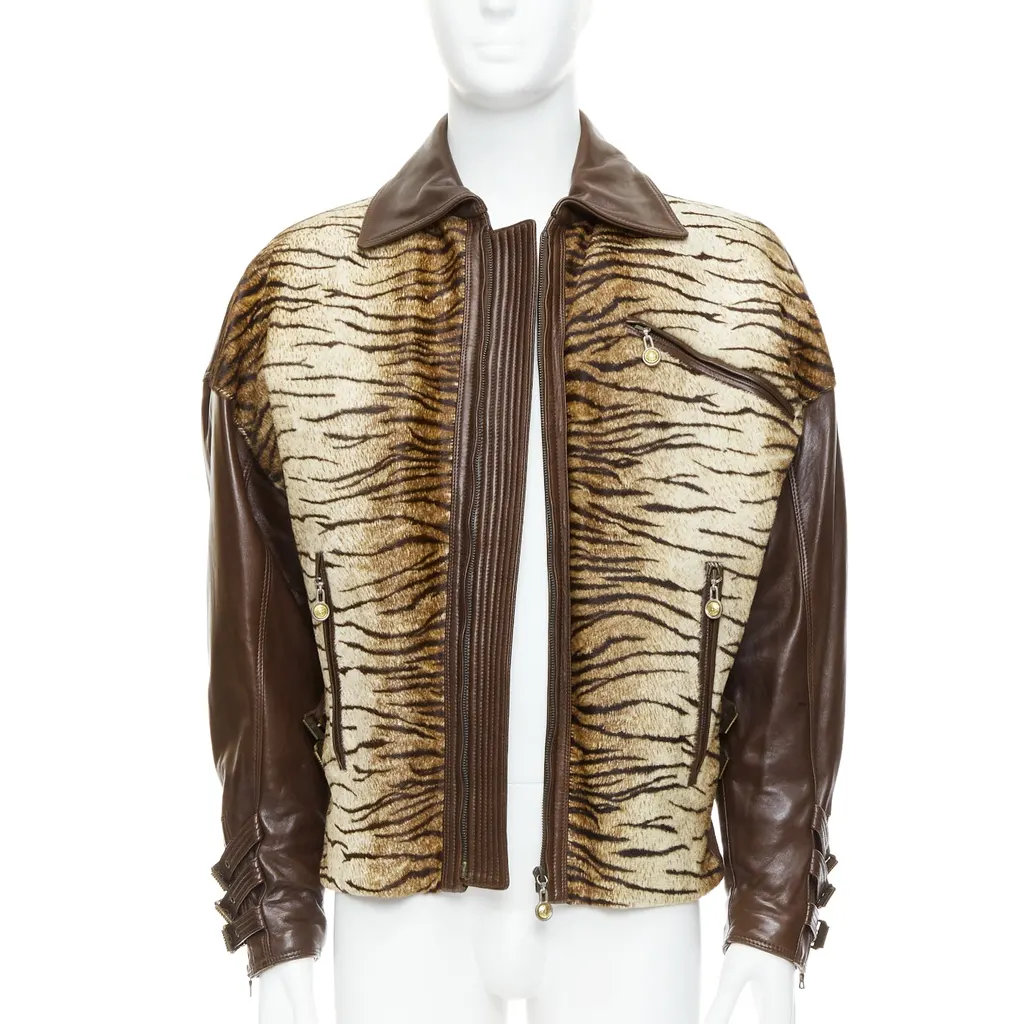 Gianni Versace Tiger Leather Bomber Brown Leather Good - Model View