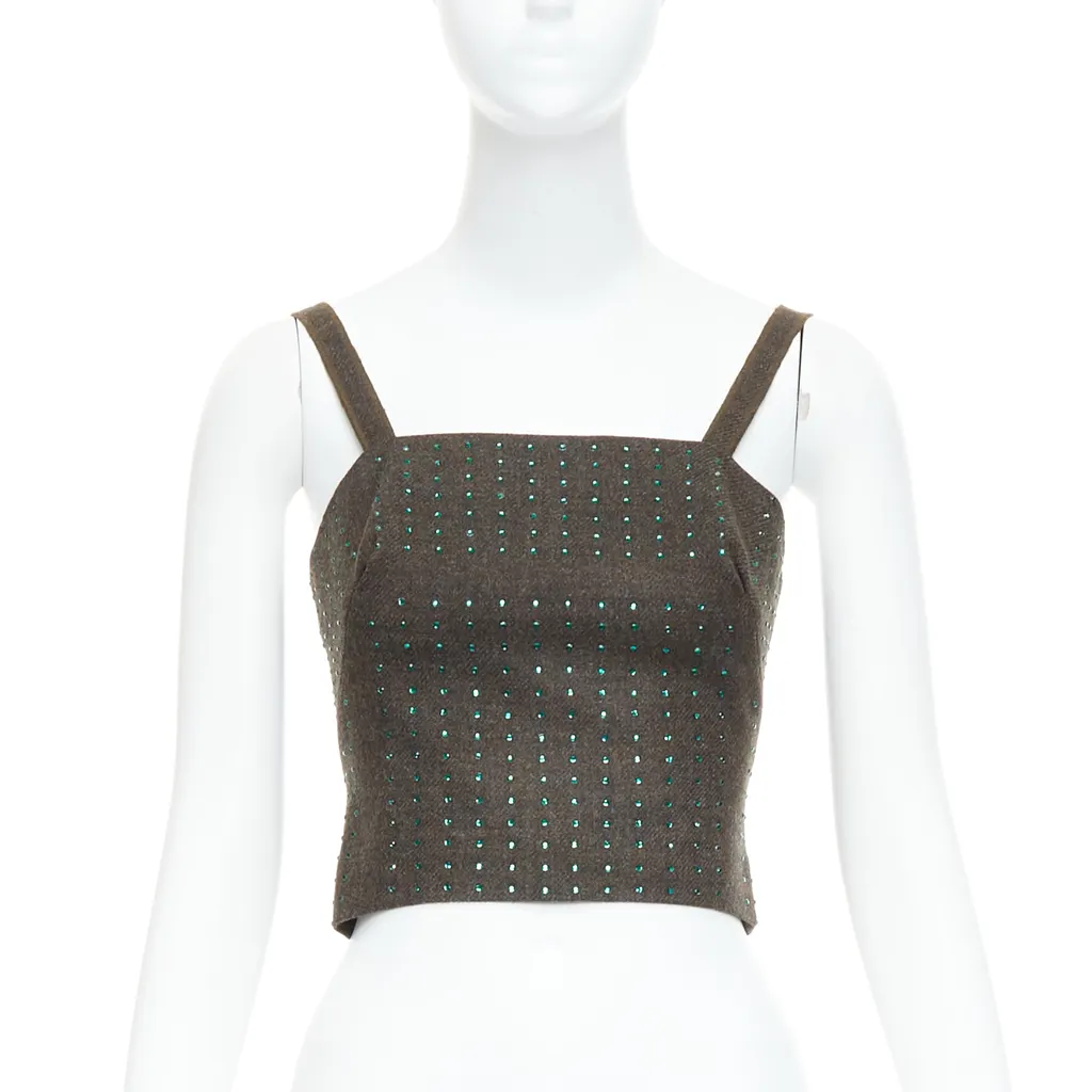 Miu Miu Green Crystal Bustier Green Wool Never worn - Front View