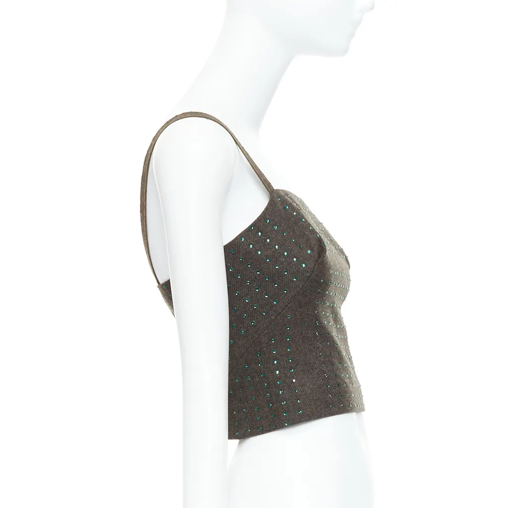 Miu Miu Green Crystal Bustier Green Wool Never worn - Model View