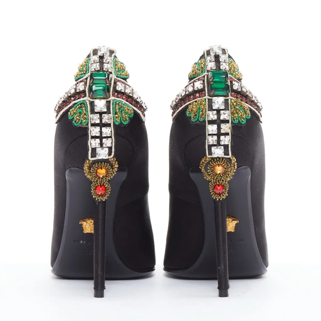 Versace Satin Cross Heels Black Silk Very good - Front View