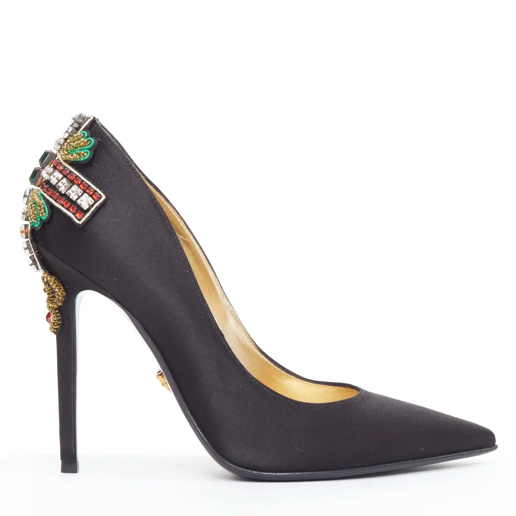 Versace Satin Cross Heels Black Silk Very good - Back View
