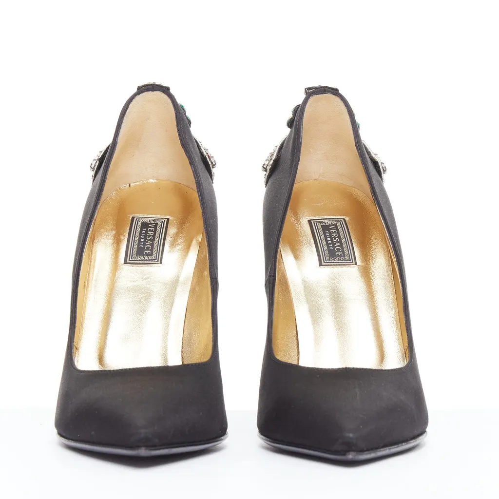 Versace Satin Cross Heels Black Silk Very good - Box View