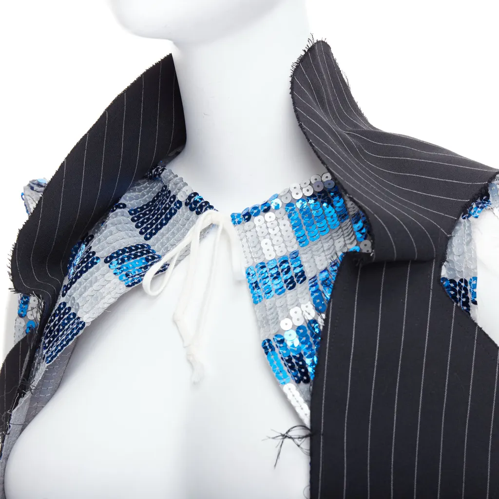 Comme Des Garcons Checkered Sequin Vest Blue Polyester Very good - Back View