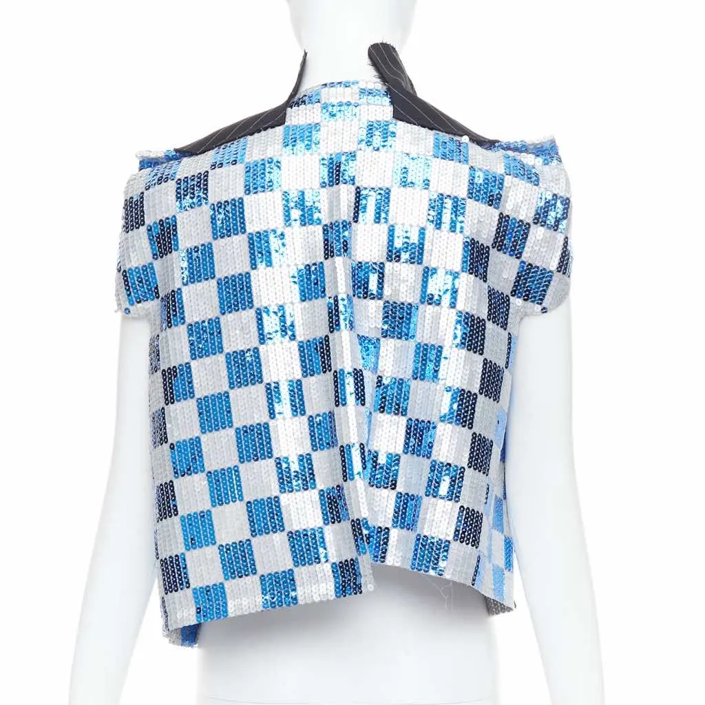 Comme Des Garcons Checkered Sequin Vest Blue Polyester Very good - Box View