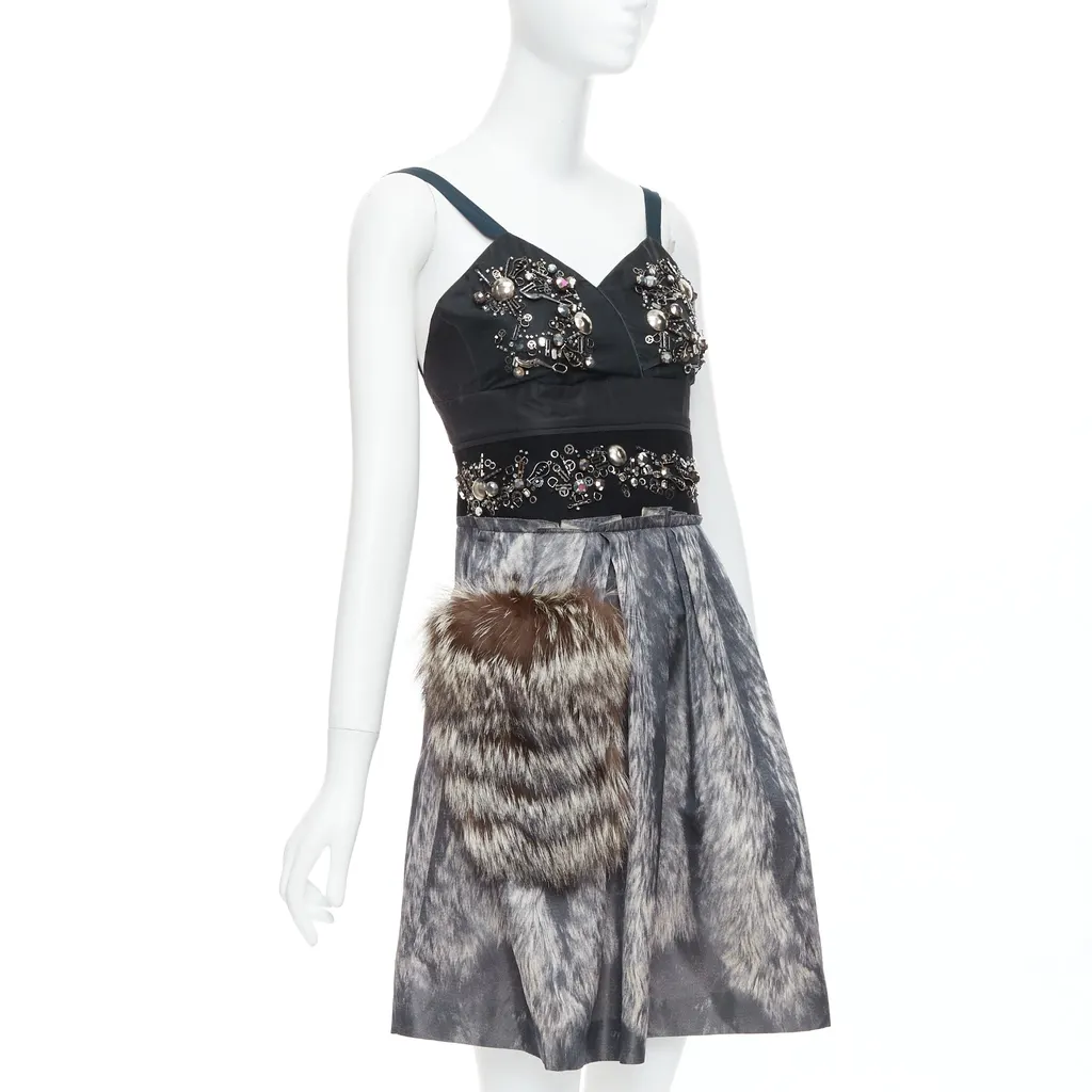 Prada Fur Bolts Dress Grey Fur Fair - Inside View