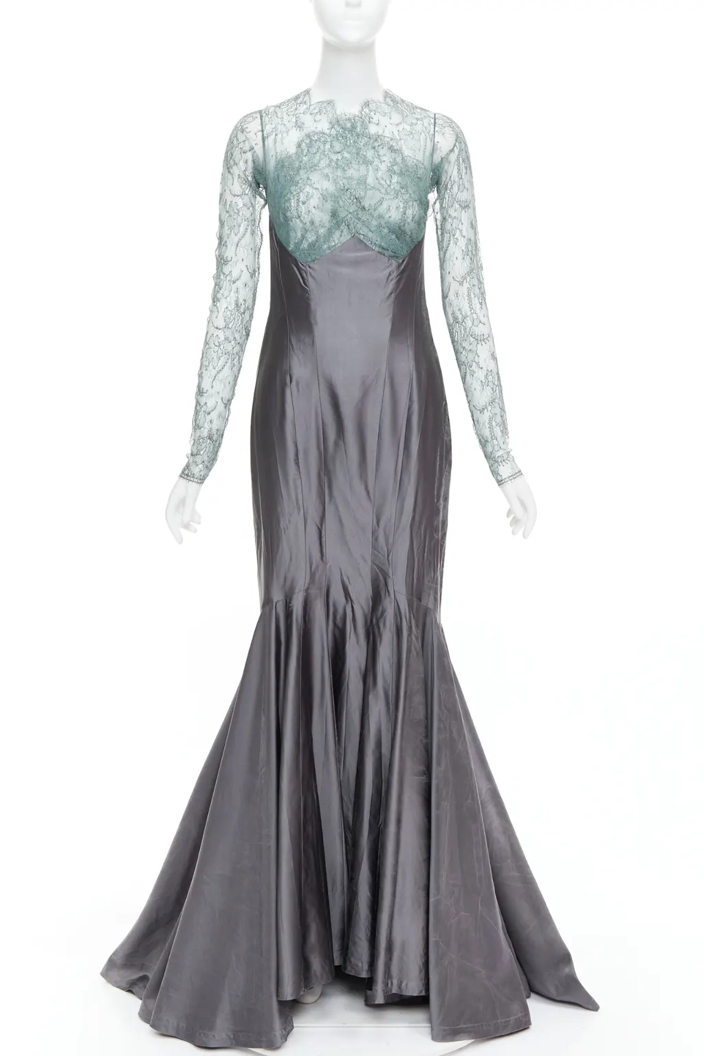 Guy Laroche Crossover Mermaid Gown Green Silk Fair - Front View