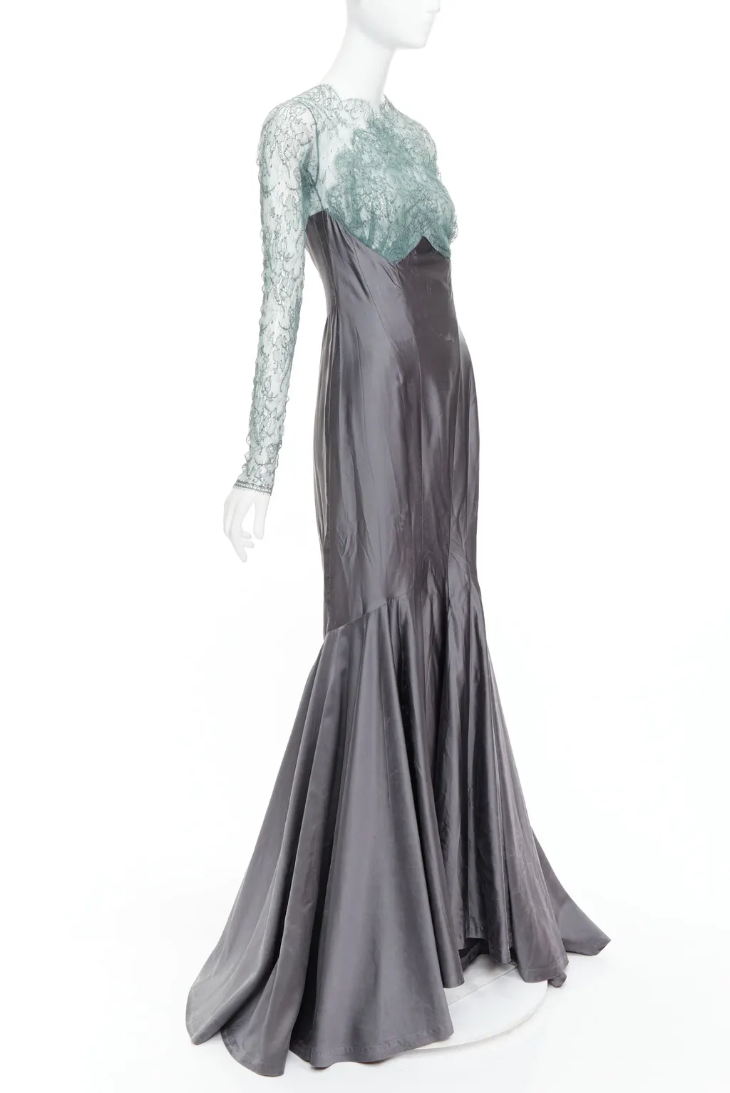 Guy Laroche Crossover Mermaid Gown Green Silk Fair - Inside View