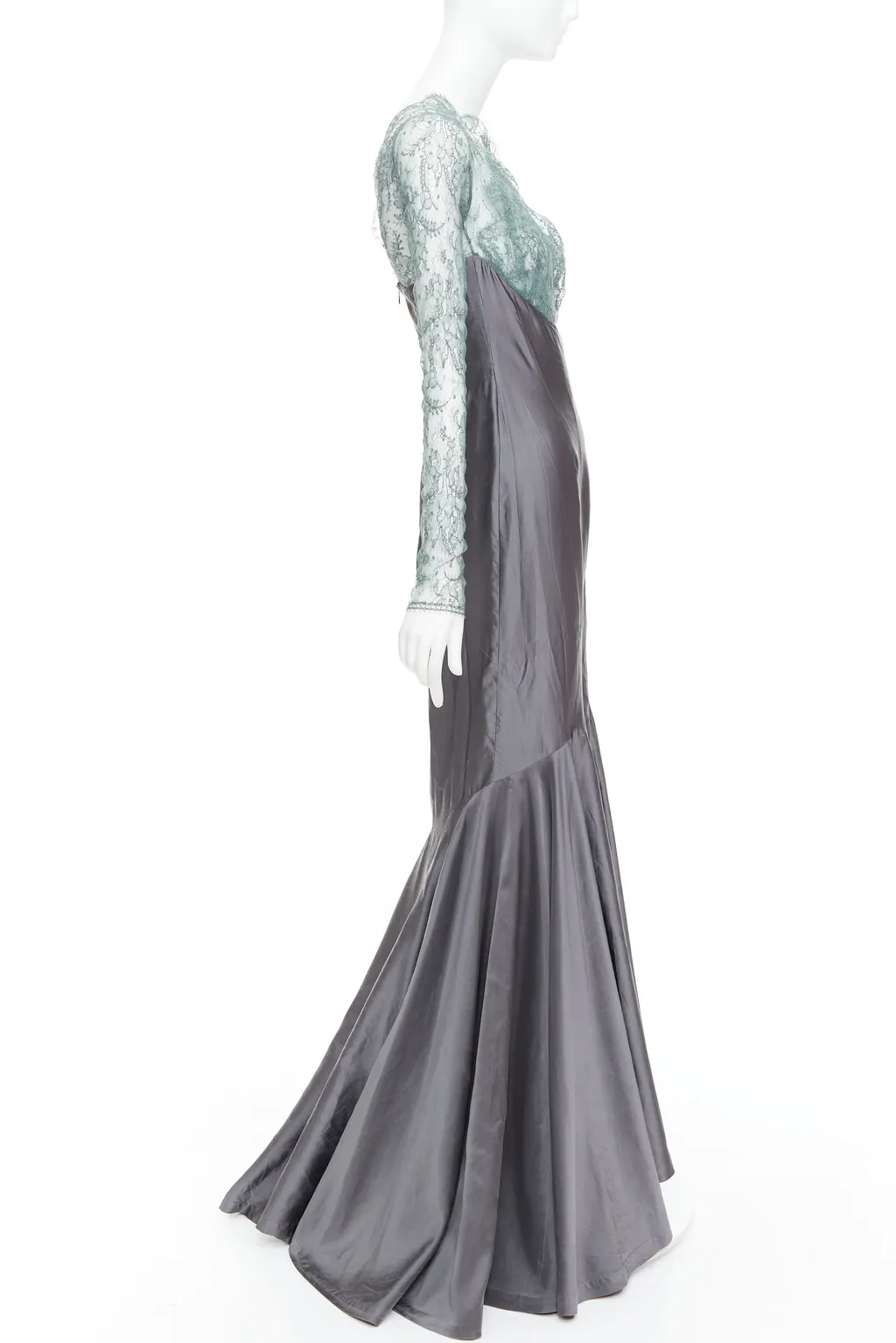 Guy Laroche Crossover Mermaid Gown Green Silk Fair - Model View