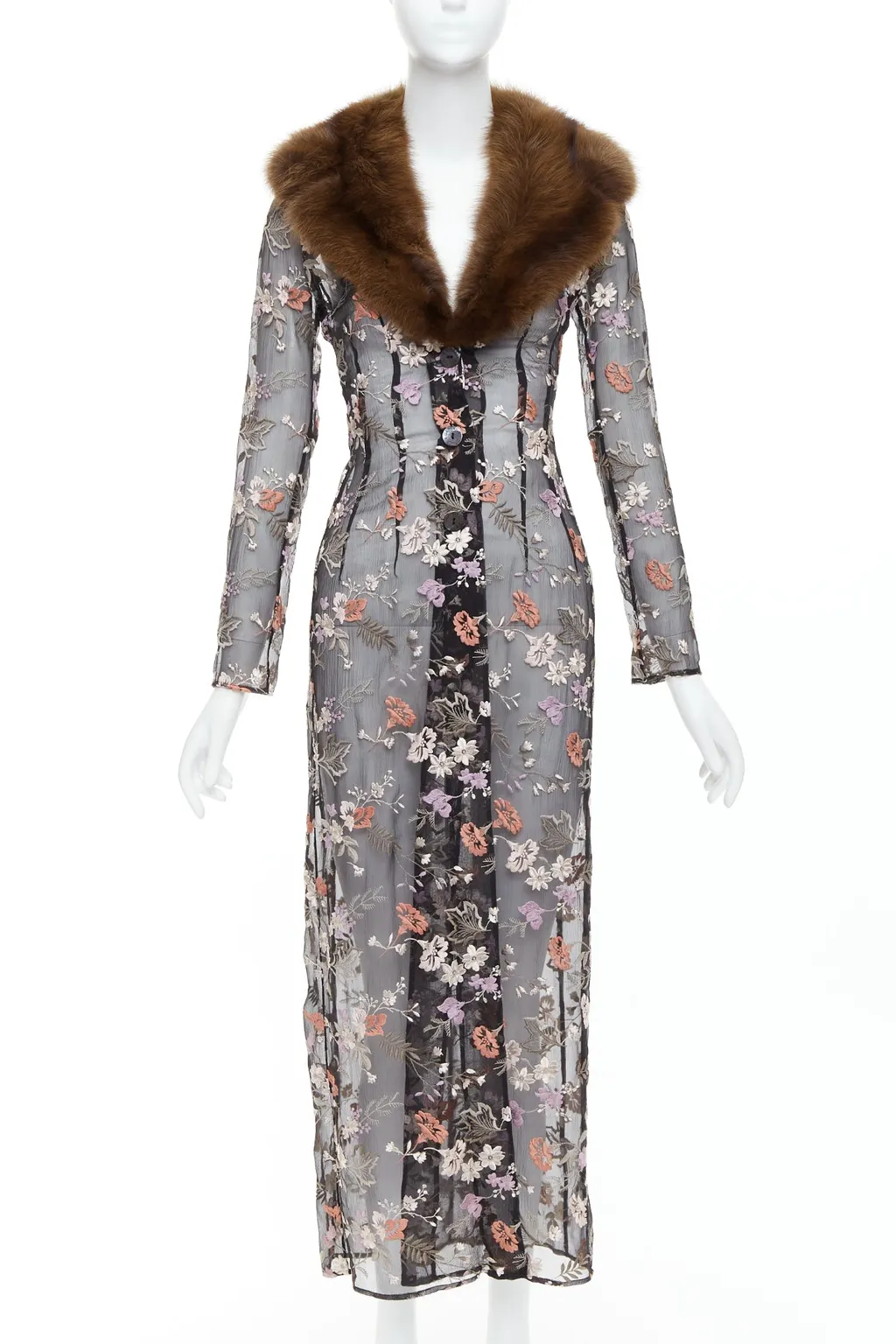Dolce & Gabbana Black Floral Coat Black Silk Very good - Front View